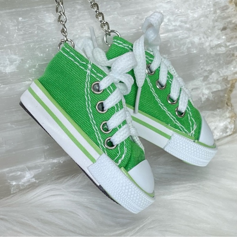 MINI SNEAKER KEYRINGS set of 2 GREEN his & hers running shoes Athlete Trainers